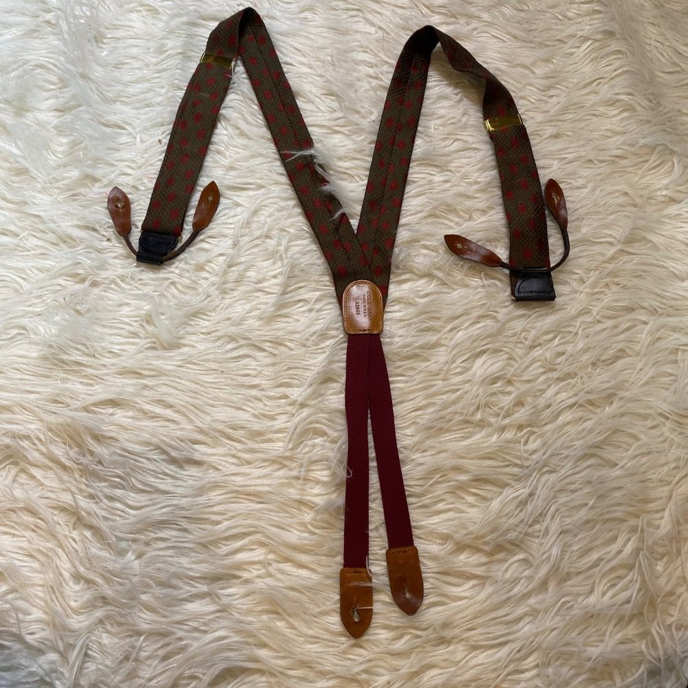 Cole Haan Vintage Suspenders Burgundy Multicolor Pattern Leather Braces Brass Me